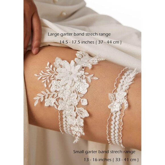 🆕Women White 2 Pieces Garter Set for Bride with Stretchy Soft Lace Band - Picture 3 of 5